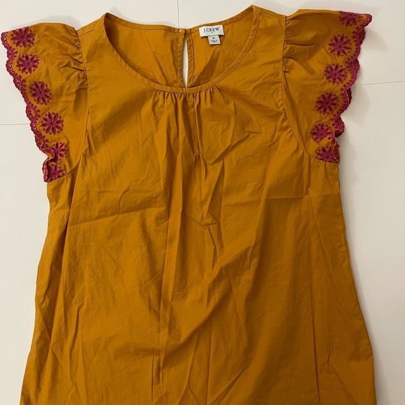 J. Crew Mustard and Pink Eyelet Embroidered Flutter Sleeve Top Size Small - Picture 7 of 13